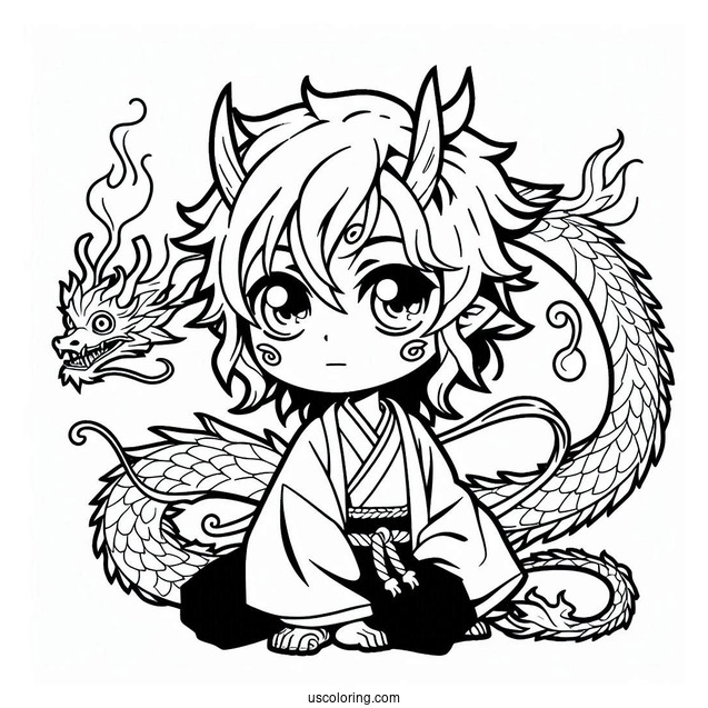 Tanjiro Coloring Page With The Dragon Of Change