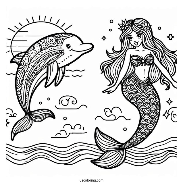 Dolphin And Mermaid Coloring Page For Kids