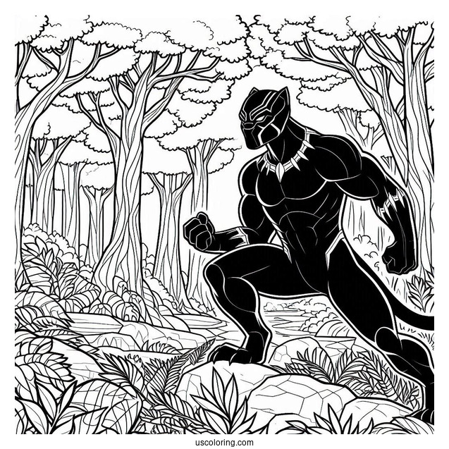 Black Panther In The Forest Coloring In