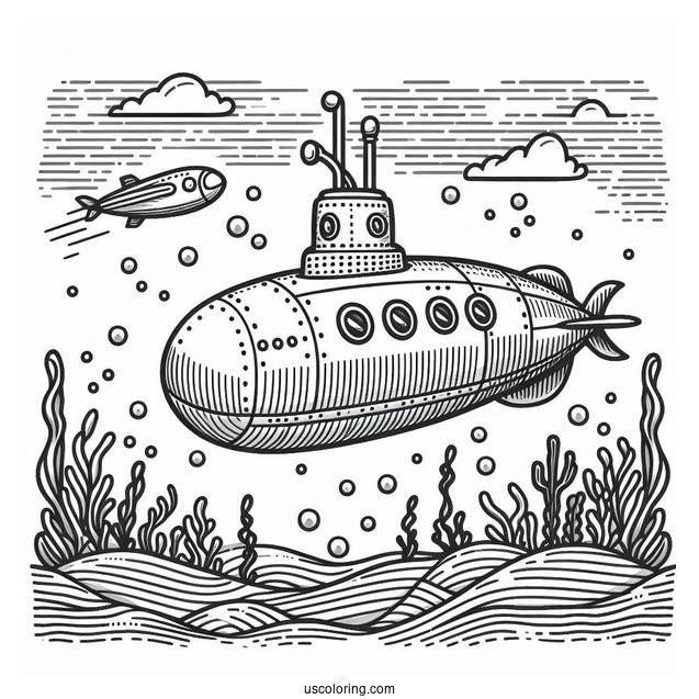 Pocket Submarine Coloring Page Descending To The Ocean Floor