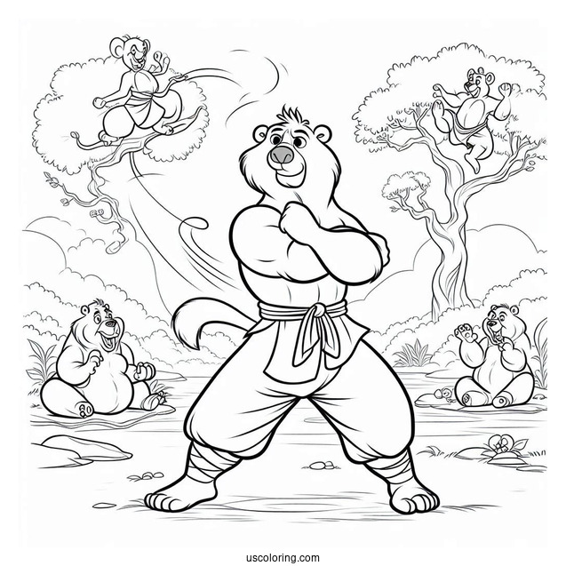 Jungle Book Coloring Page Of Simple Baloo In Kung Fu Pose For Kids