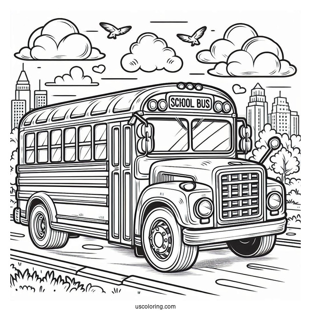 Detailed School Bus Coloring Sheet For Kids