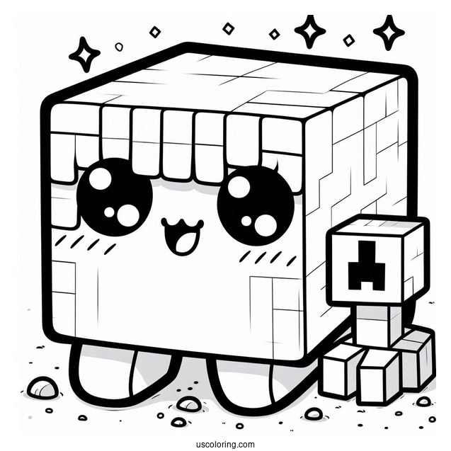 Cute Kawaii Themed Minecraft Creeper Coloring Page