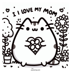 I Love My Mom Pusheen Coloring Page
