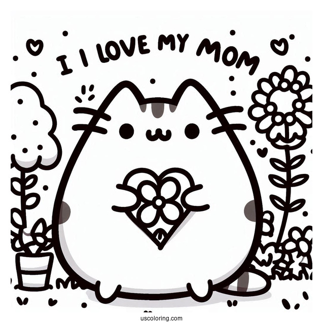 I Love My Mom Pusheen Coloring Page