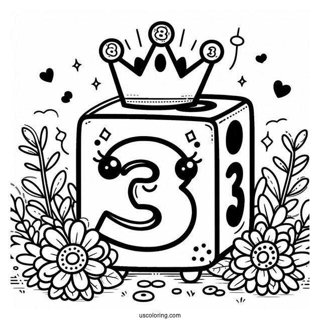 Numberblocks Coloring Page 3 Wearing Crown