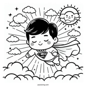 Super Baby Coloring Page In The Clouds