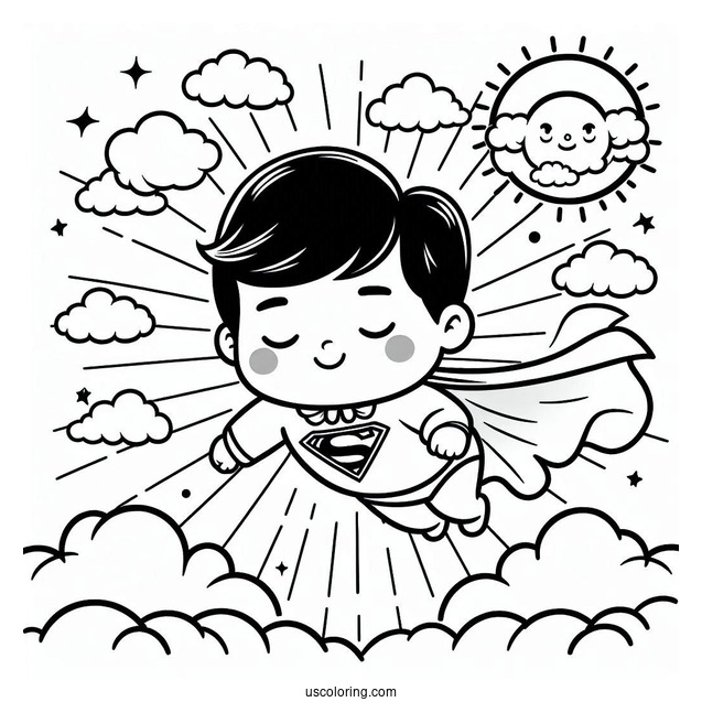 Super Baby Coloring Page In The Clouds