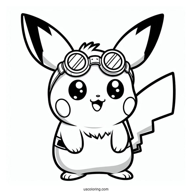 Cute Pichu Coloring Page Wearing Goggles For Kids