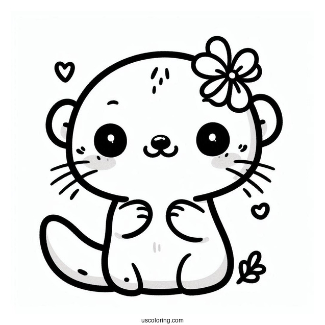 Easy Kawaii Otter Coloring Page For Kids