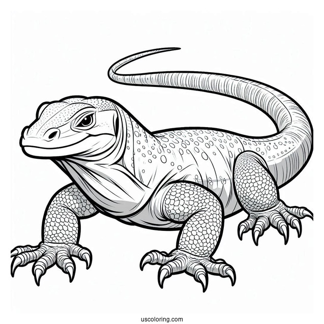 Lizard Coloring Page of Komodo Dragon Walking