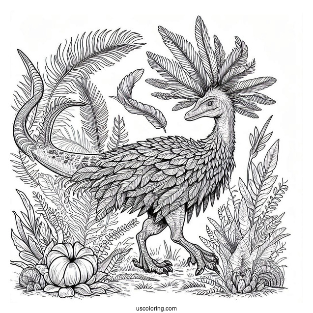 Feathery Velociraptor Coloring Sheet