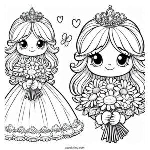 Cartoon Princess Daisy Coloring Page Holding Flower Bouquet