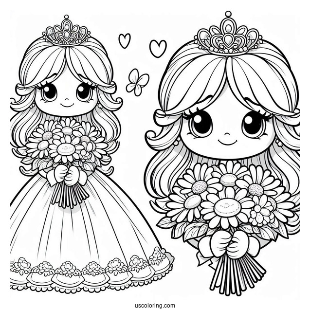 Cartoon Princess Daisy Coloring Page Holding Flower Bouquet