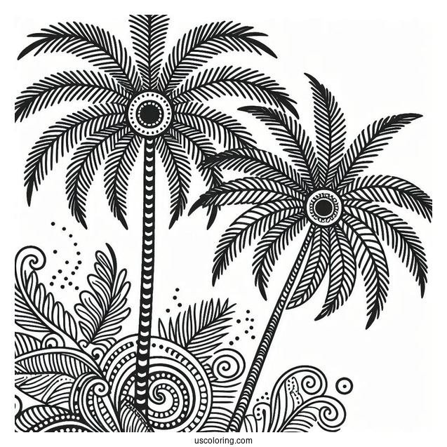 Palm Tree Pattern Coloring Page