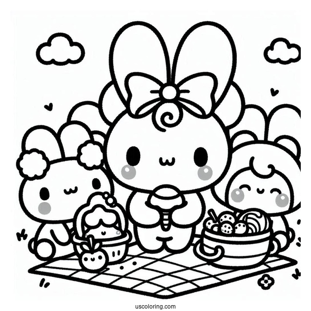 Kawaii Cinnamoroll With Friends Having A Picnic