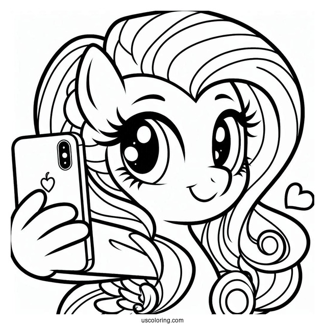 Pinkie Pie Coloring Page Taking A Selfie With Fluttershy