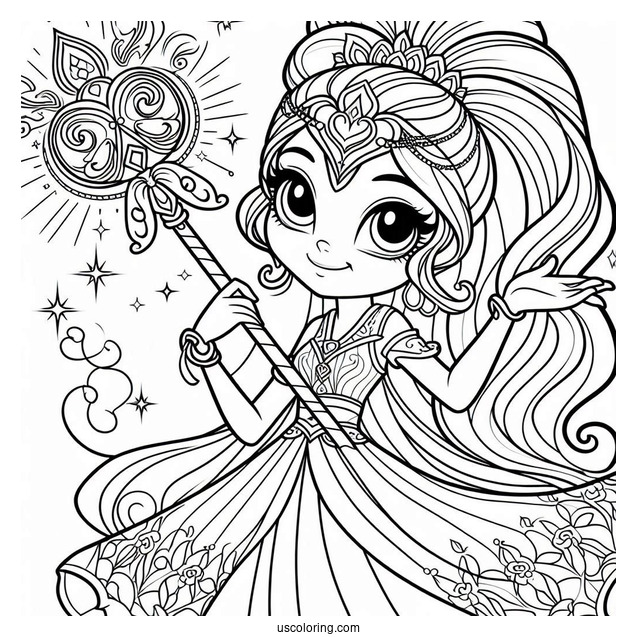 Shimmer And Shine Coloring Page Of Imma Showing Leah A Magical Staff