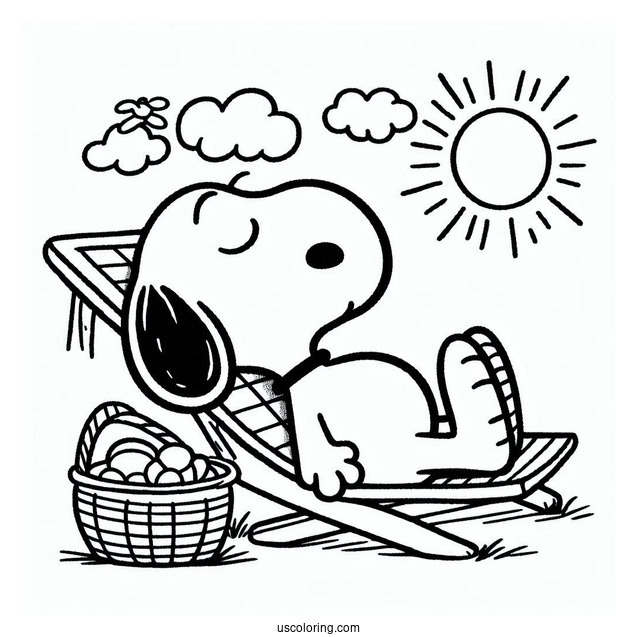 Snoopy Relaxing In The Sun To Color