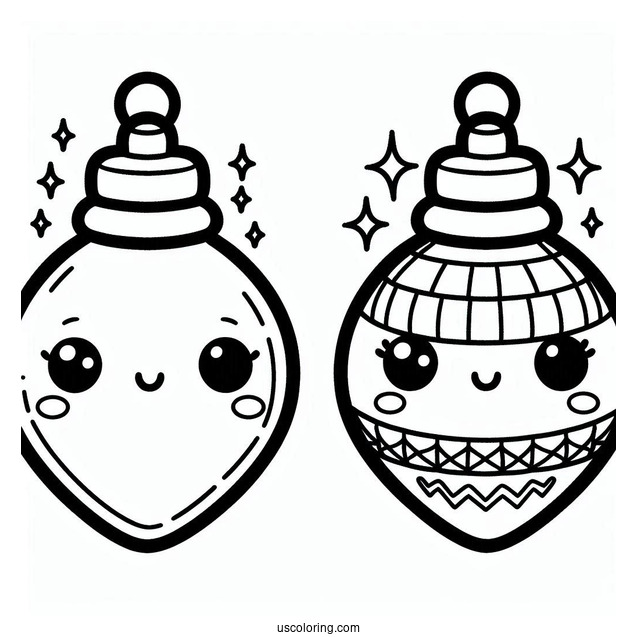 Kawaii Bulbs Christmas Ornaments Coloring Page For Preschoolers