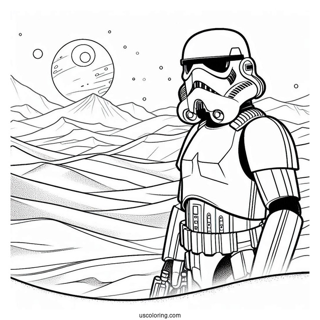 Sand Stormtrooper Coloring Page In The Desert For Kids