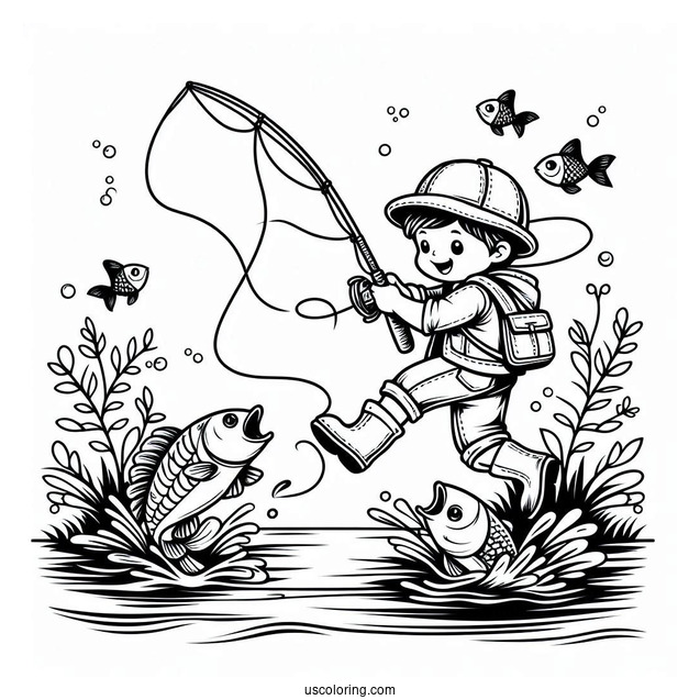Fishing Coloring Page Of Jumping Out Of The Water