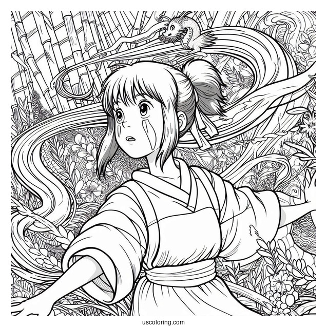 Studio Ghibli Coloring Page of Spirited Away Chihiro In The Spirit World