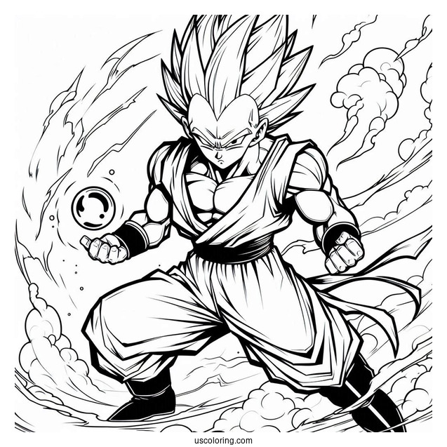 Intense Tien Shinhan in Battle Stance Dragon Ball Z Coloring Page