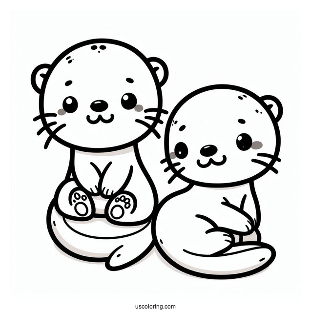 Easy Kawaii Otter Coloring Page For Kids