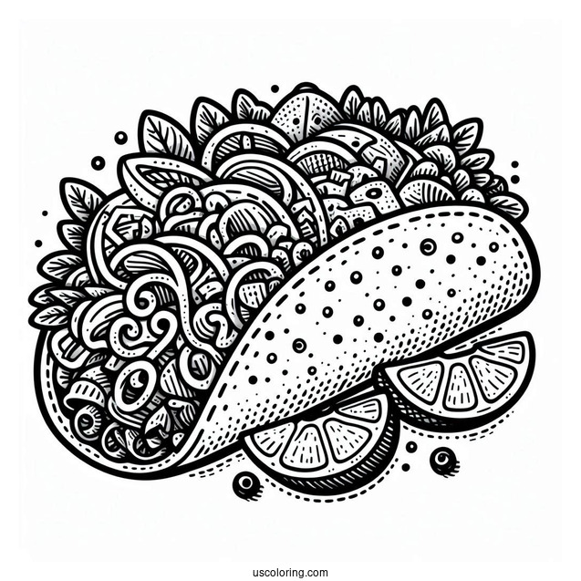 Taco Coloring Page With Lots Of Fillings