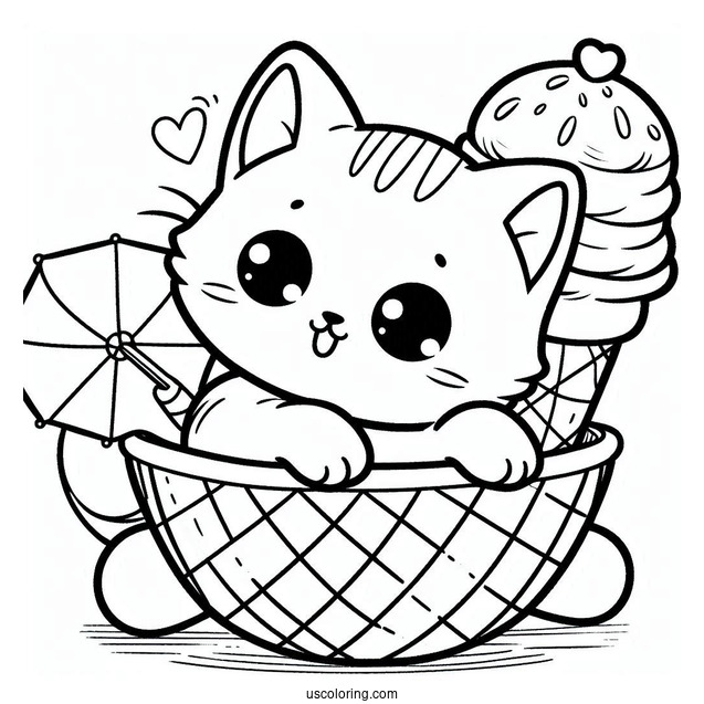 Kitten Inside Ice Cream Cone Coloring In For Preschoolers