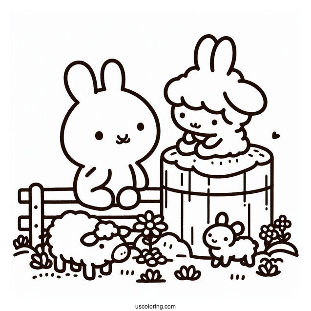 Miffy Coloring Page With Pig And Lamb In A Farm