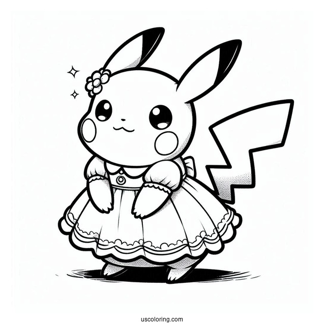 Pikachu Wearing Dress Coloring In