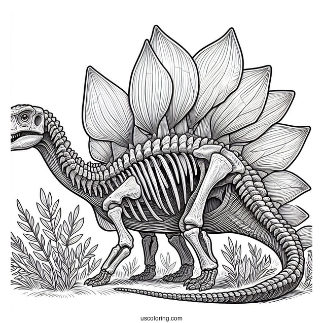 Detailed Stegosaurus Coloring Page Skeleton Side View