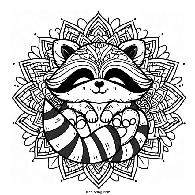 Raccoon Coloring Page In A Flower Mandala