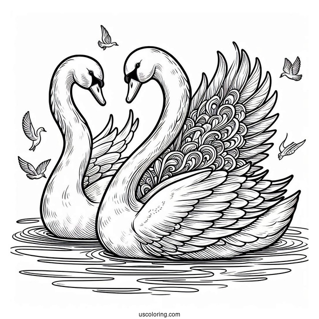 Two Adults Swan Coloring Page Swimming
