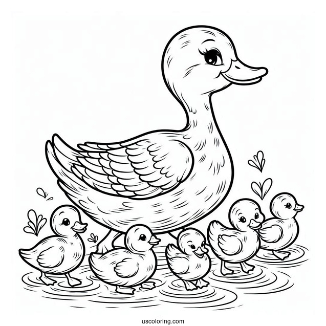 Mother Duck With Flock Of Ducklings