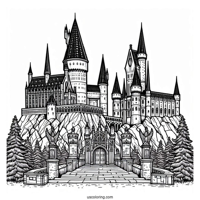 Detailed Hogwarts Castle Coloring Page