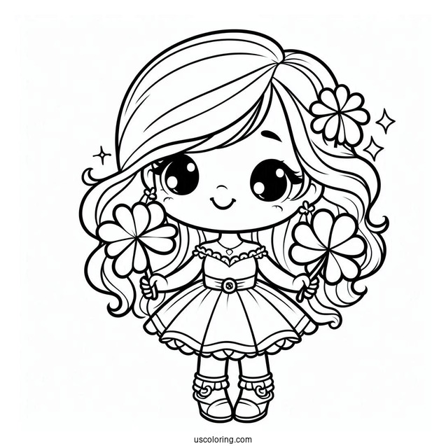 Smiling St. Patrick's Day Coloring Page Holding A Shamrock For Kids