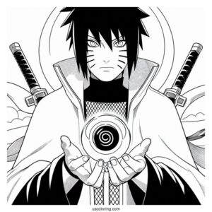 Naruto Coloring Page of Uchiha Sasuke Holding The Kusanagi