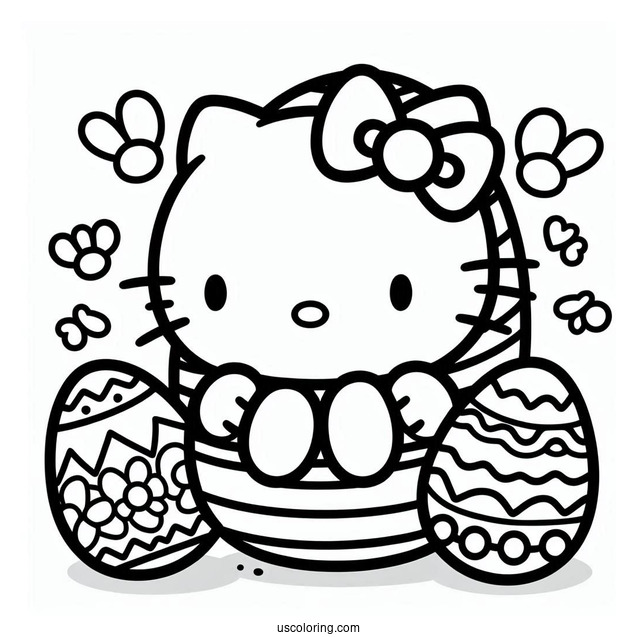 Hello Kitty Design Easter Egg Coloring Page