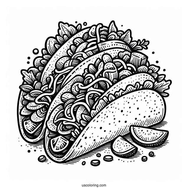 Taco Coloring Page With Lots Of Fillings