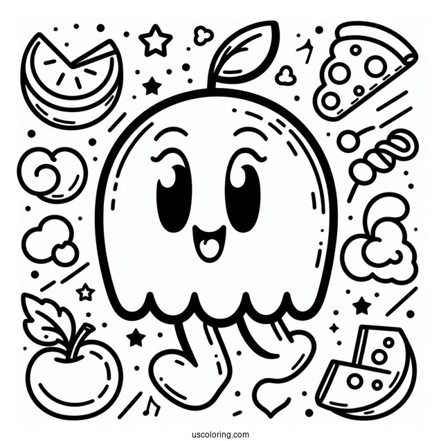 Cute Mrs. Pac-Man Coloring Page Outline
