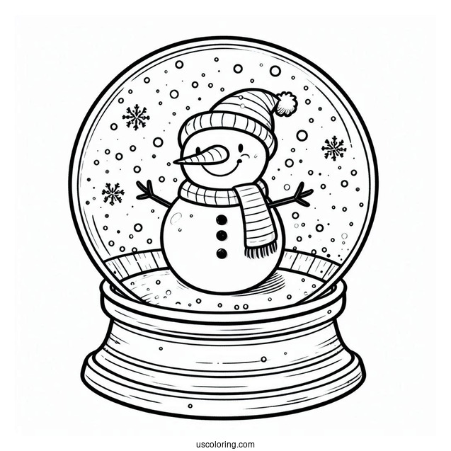 Happy Snowman Inside A Snow Globe Coloring Page