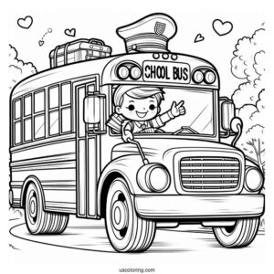 Friendly School Bus Coloring Page Driver Waving
