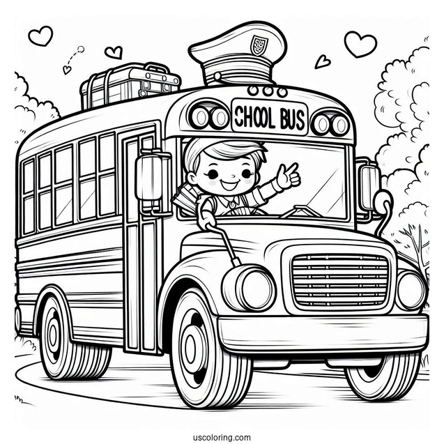 Friendly School Bus Coloring Page Driver Waving