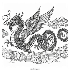 Flying Chinese Dragon To Color
