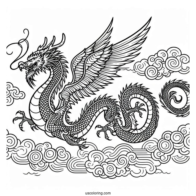 Flying Chinese Dragon To Color