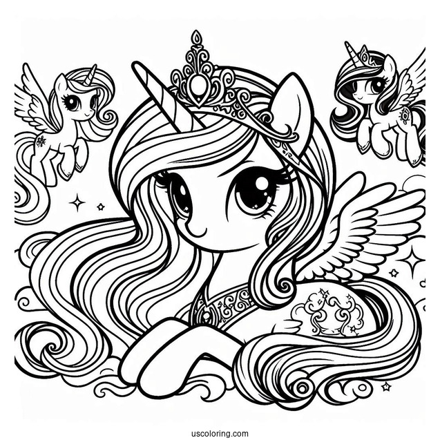 Princess Celestia Coloring Page, Luna, Cadence, And Twilight Sparkle