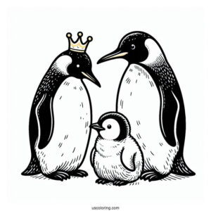 Two King Penguins With Baby Coloring